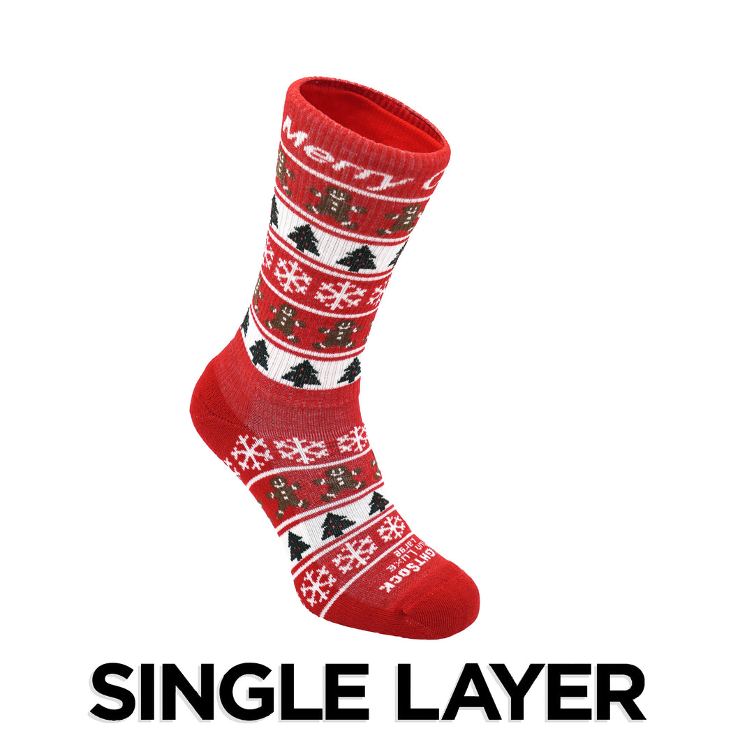 Run Luxe, Single Layer, Crew, Red Christmas Stripes.