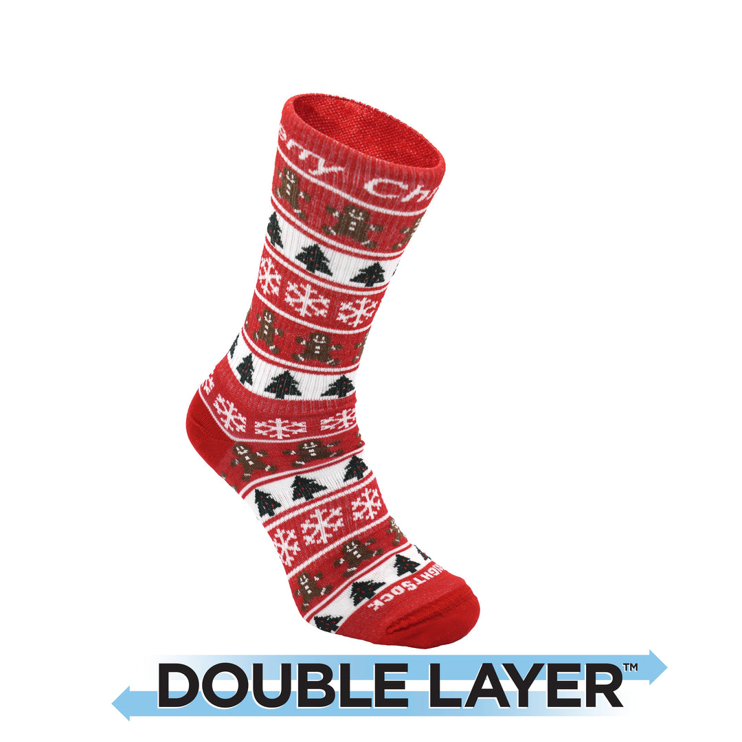 Explore Crew, Double Layer, Red Christmas Striped socks.